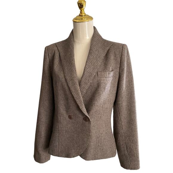 Lee David Womens 11/12 Light Brown Blazer Double-Breasted Wool Blend Notch Lapel - Picture 8 of 8